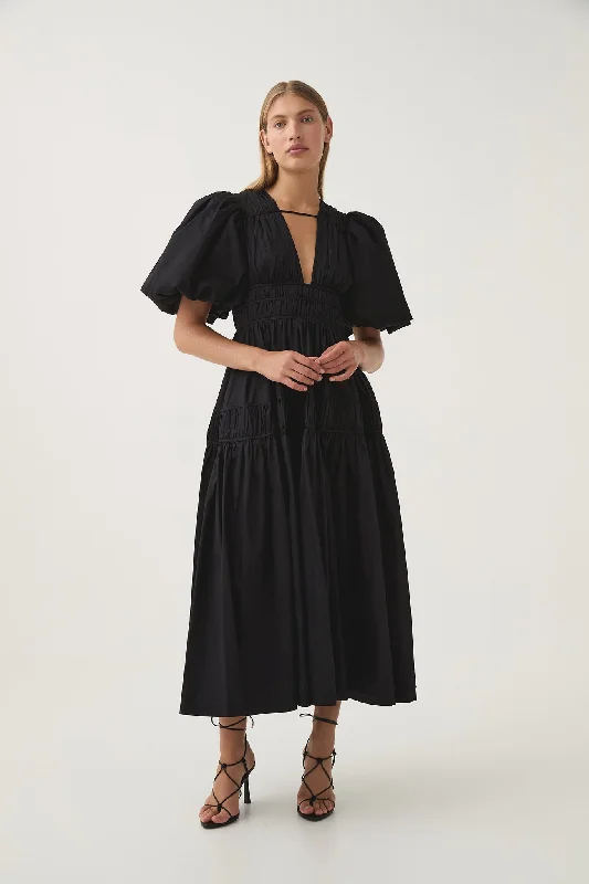 ladies-midi-dress-day-to-dusk-Fallingwater Ruched Midi Dress