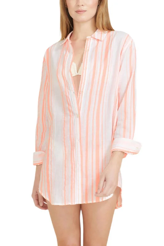 ladies-shirt-dress-tiktok-famous-Primavera Shirt Dress In Neon Stripes - Orange