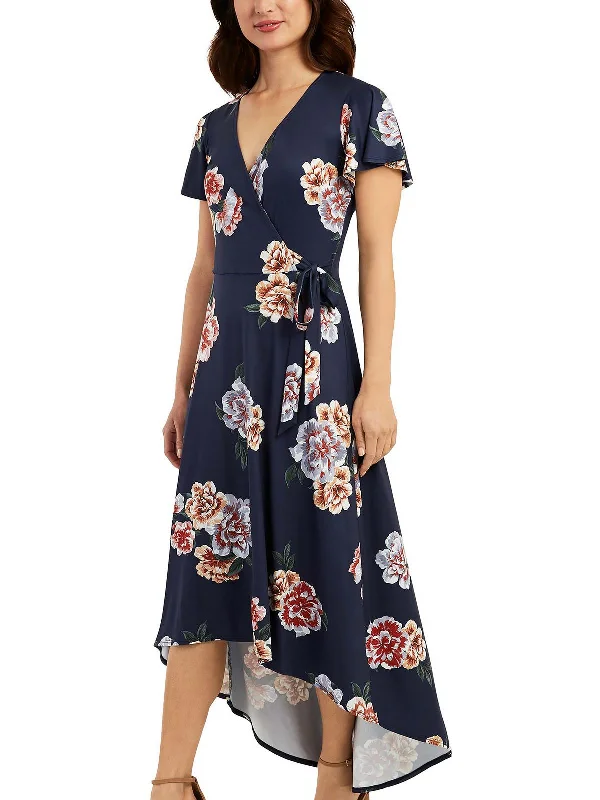 ladies-midi-dress-shift-sweep-Juniors Womens Hi-Low Floral Midi Dress