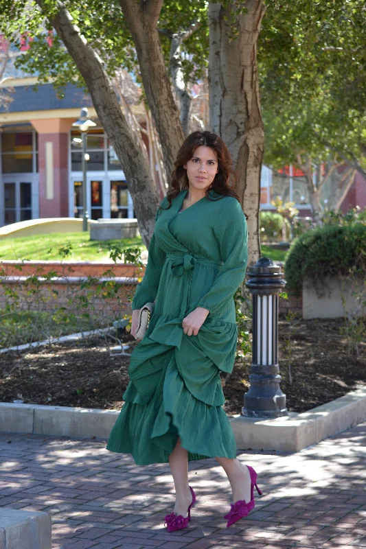 Women's maxi dress hint flow -Lindos Green Textured  Ruffled Maxi Dress