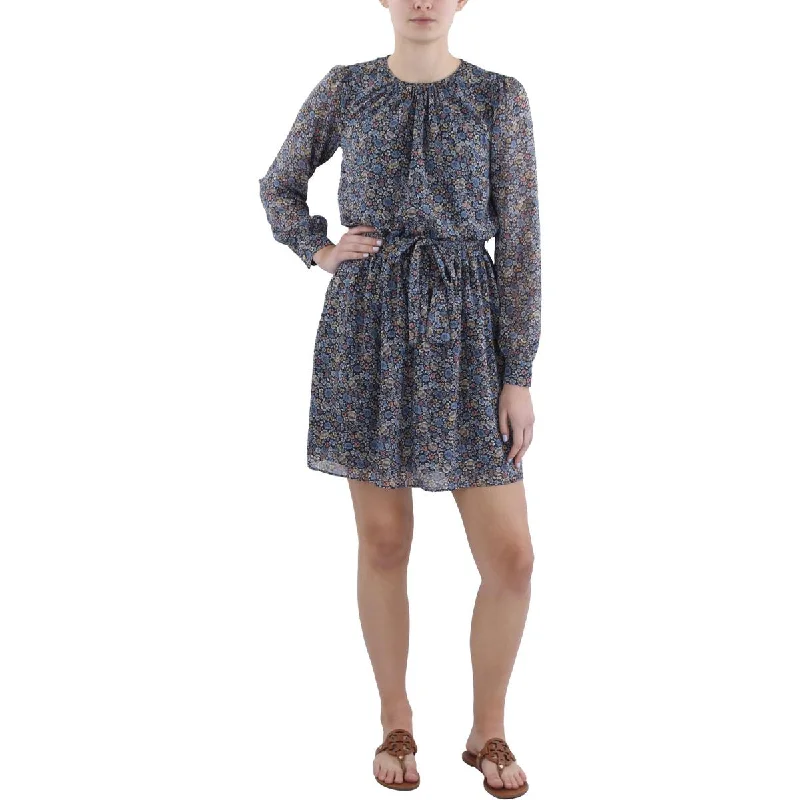 ladies-shirt-dress-preppy-chic-Womens Flora Print Bracelet Sleeve Shirtdress