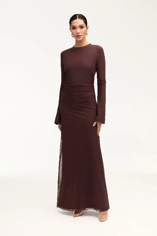 Women's maxi dress joy drift -Arianna Rouched Maxi Dress - Espresso