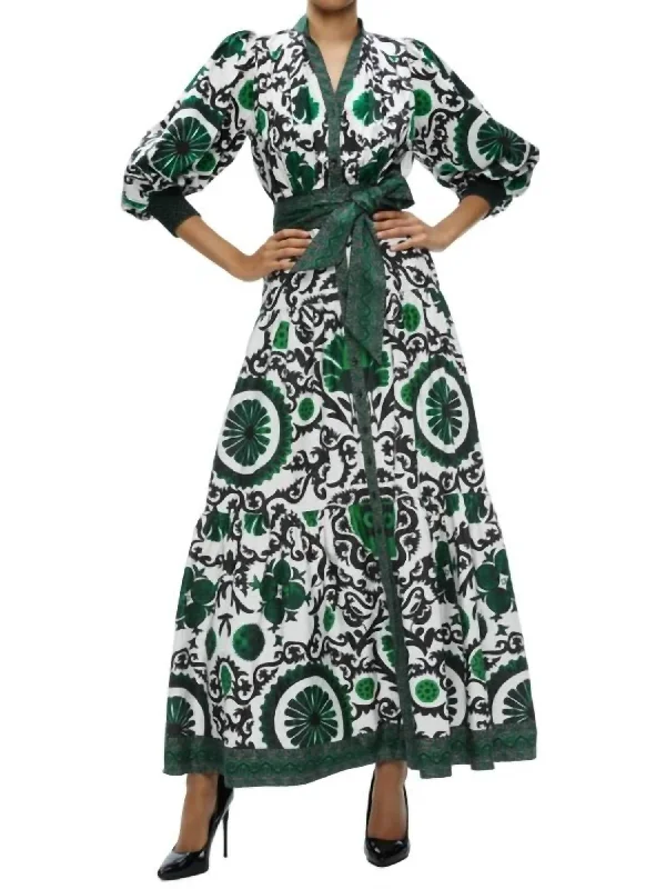 ladies-shirt-dress-festival-flair-Cora Volume Tiered Shirt Dress In Monarch Light Emerald