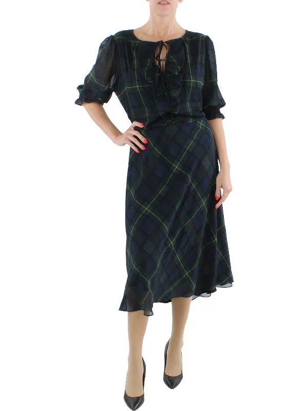 Women's maxi dress pull ripple -Womens Plaid Long Maxi Dress