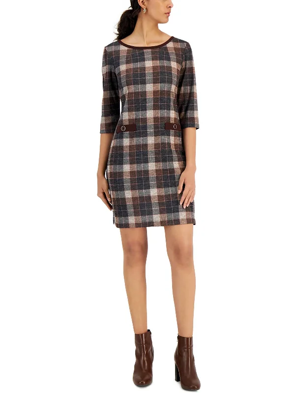 ladies-mini-dress-stretchy-sizzle-Womens Plaid Mini Sheath Dress