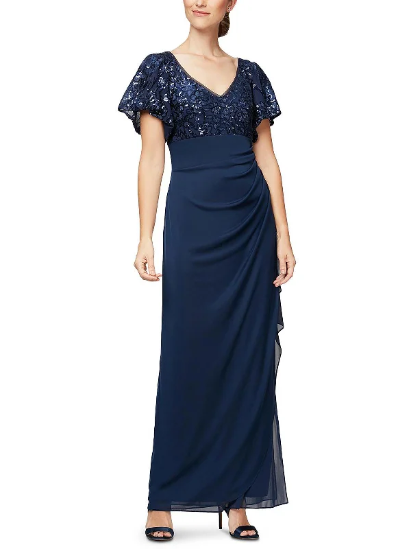 Women's maxi dress ride flow -Petites Womens Embroidered Maxi Evening Dress