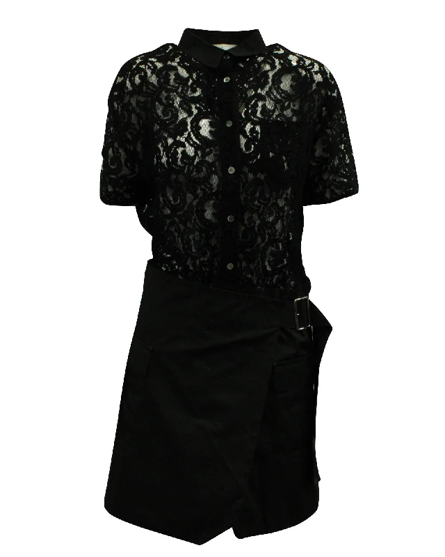 ladies-shirt-dress-short-sleeve-breeze-Sacai Luck Lace Wrap Skirt Shirt Dress in Black Rayon