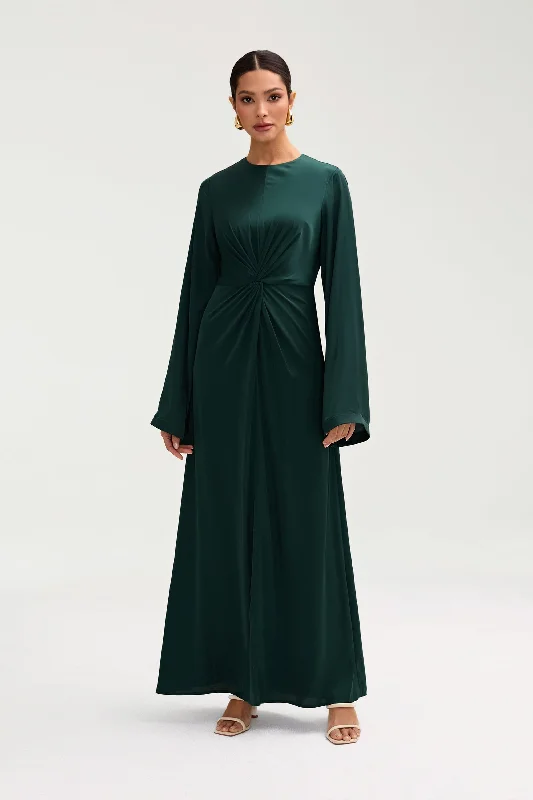 Women's maxi dress wide drift -Duha Satin Twist Front Maxi Dress - Emerald