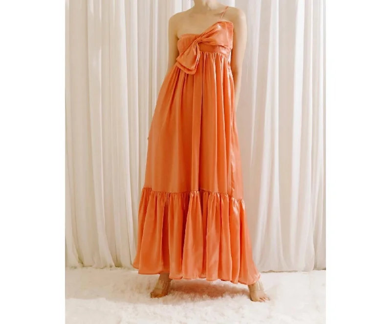 Women's maxi dress vow flow -Coral Satin Sheen Maxi In Orange