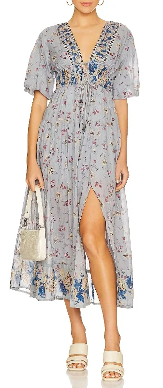 Women's maxi dress woodsy sweep -Lysette Maxi Dress in Bluebell Combo