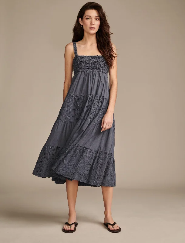 Women's maxi dress bud sweep -Lucky Brand Women's Highest Quality Embroidered Cannibis Maxi Dress