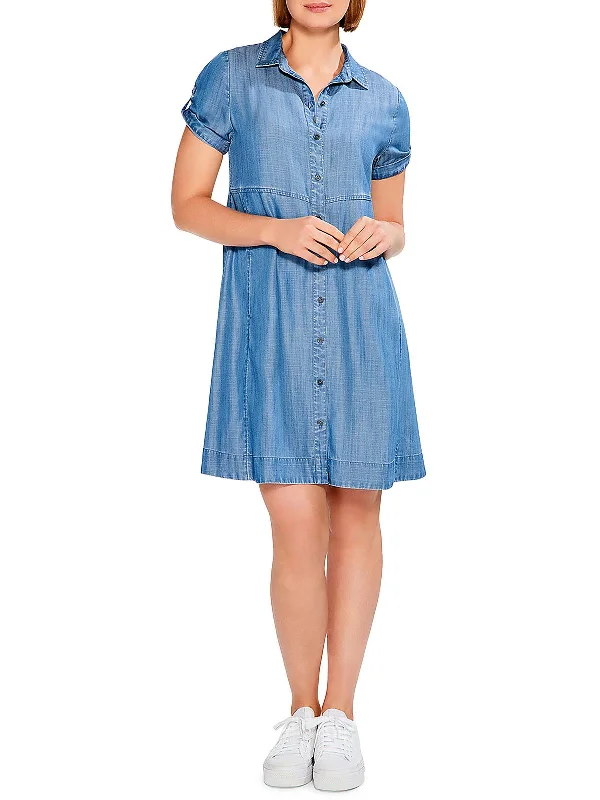 ladies-shirt-dress-sophisticated-Womens Denim Drapey Shirtdress