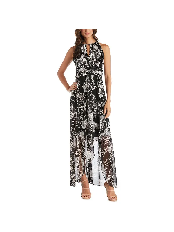 Women's maxi dress light sweep -Petites Womens Floral Hi-Low Maxi Dress