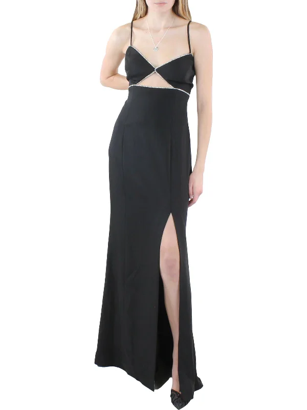 Women's maxi dress fold sweep -Womens Embellished Maxi Evening Dress