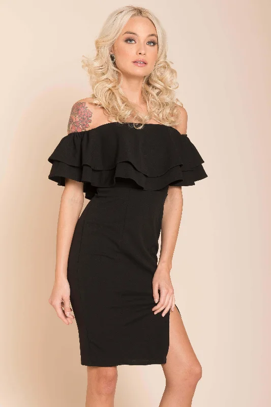 Women's bodycon dress Halloween -Manilla Ruffle Bodycon Dress Black