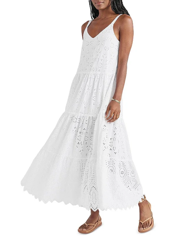 Women's maxi dress vow sweep -Wynona Womens Cotton Eyelet Maxi Dress