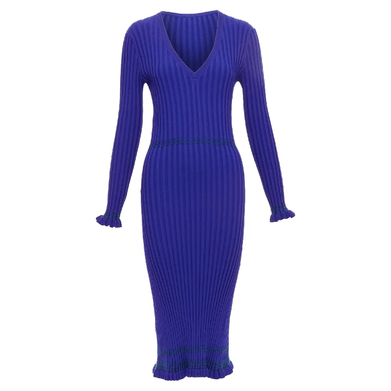 Women's bodycon dress mini -Altuzarra Topstitch Ribbed Bodycon V Neck Dress