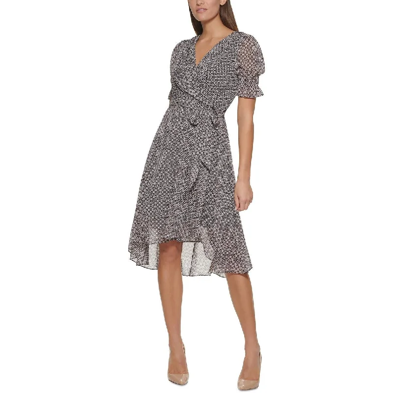 ladies-midi-dress-tassel-tide-Womens Printed Faux Wrap Midi Dress