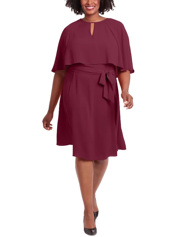 ladies-midi-dress-sepia-sweep-Plus Womens Capelet Keyhole Midi Dress