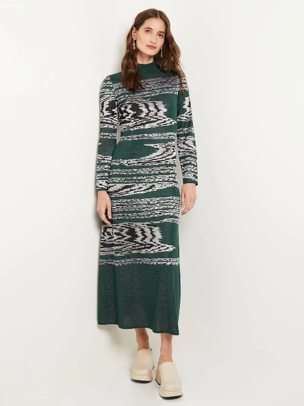 Women's maxi dress low sweep -Mock Neck Jacquard Knit A-Line Maxi Dress