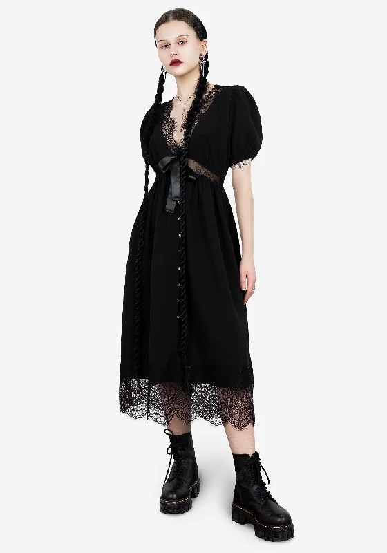 ladies-midi-dress-street-sweep-Mortuary Lace Button Up Midi Dress