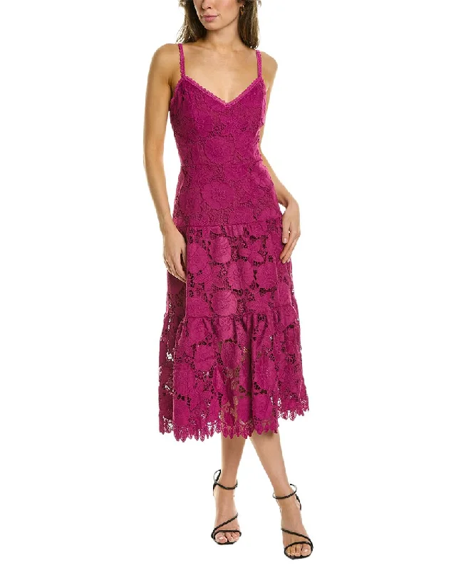 ladies-midi-dress-satin-sweep-Marchesa Notte Lace Midi Dress