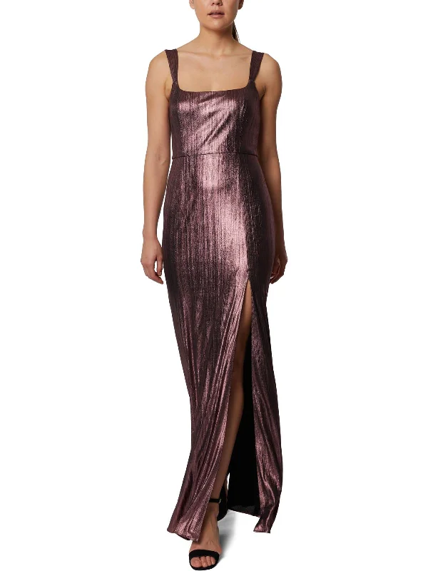 Women's maxi dress striking hue -Womens Metallic Maxi Evening Dress