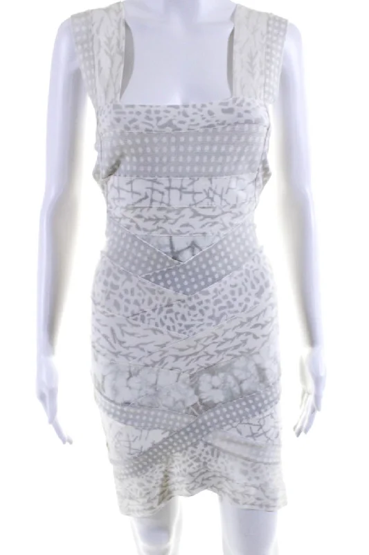 Women's bodycon dress tight fit -Herve Leger Women's Square Neck Sleeveless Bodycon Mini Dress Ivory