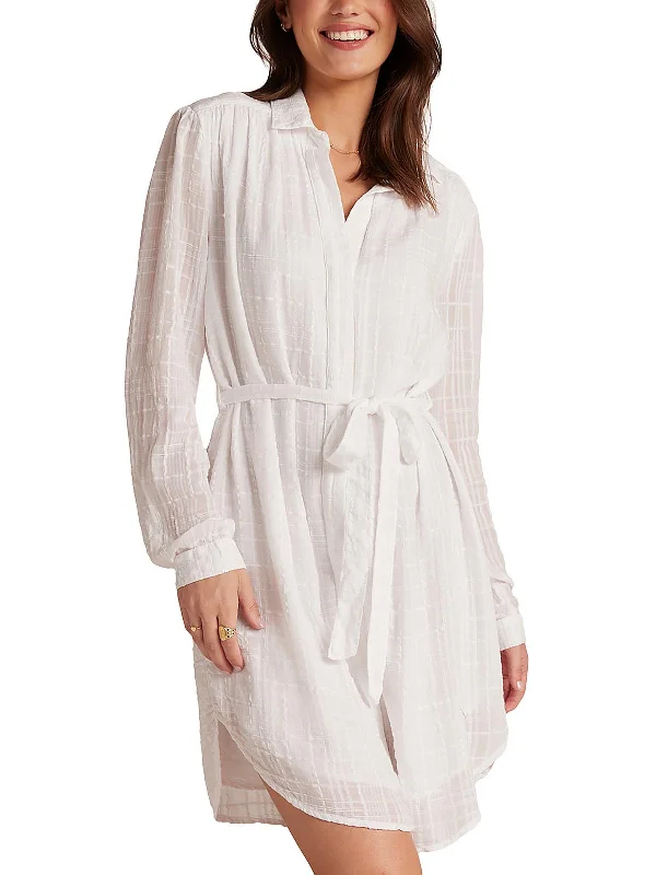 ladies-shirt-dress-shimmer-accent-Womens Textured Mini Shirtdress