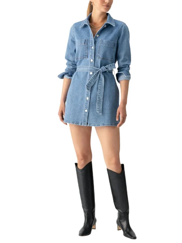 ladies-shirt-dress-dainty-detail-Utility Shirt Dress In Denim Blue