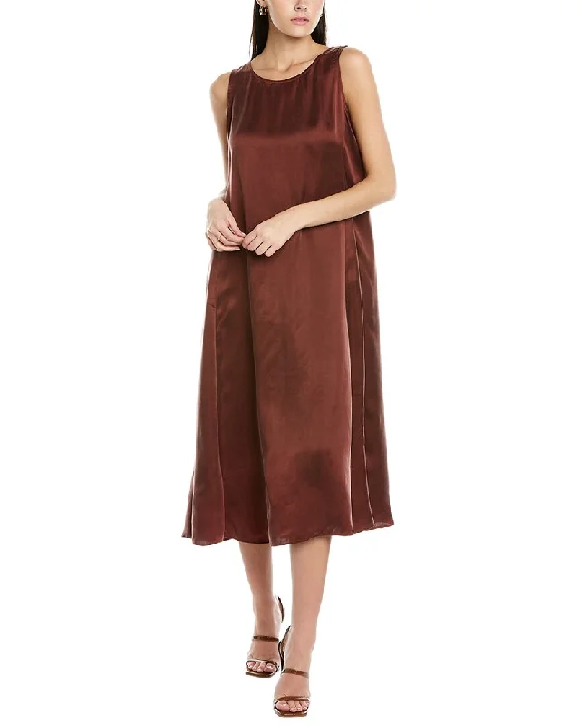 ladies-midi-dress-satin-sweep-EILEEN FISHER Ballet Neck Midi Dress