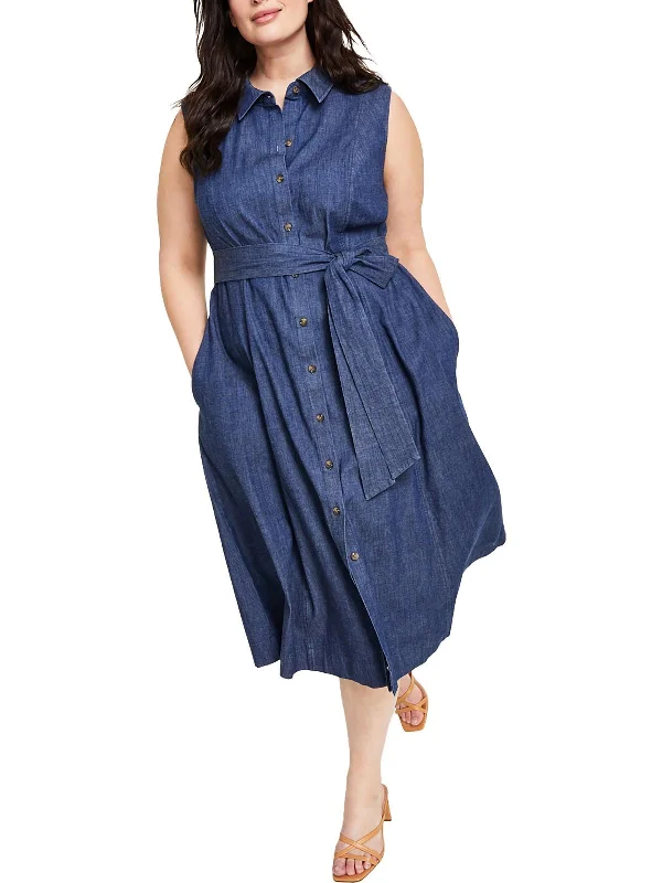 ladies-shirt-dress-fresh-look-Womens Denim Midi Shirtdress