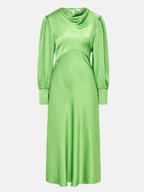 ladies-midi-dress-lavender-luxe-Sadie Green Satin Cowl Neck Midi Dress