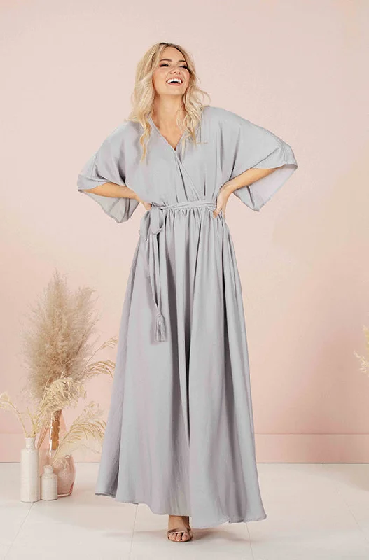 Women's maxi dress wide flow -Venus Misty Gray Maxi - DM Exclusive - Nursing Friendly - Maternity Friendly - FINAL SALE