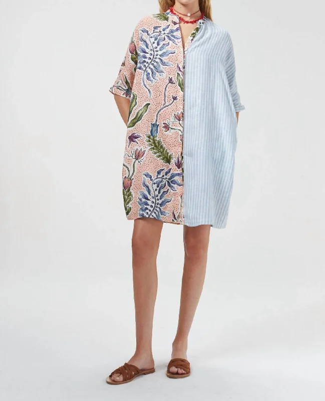 ladies-shirt-dress-orchid-bold-Lighthouse Linen Shirt Dress In Marrakech Gardens/tangier/blue Stripes