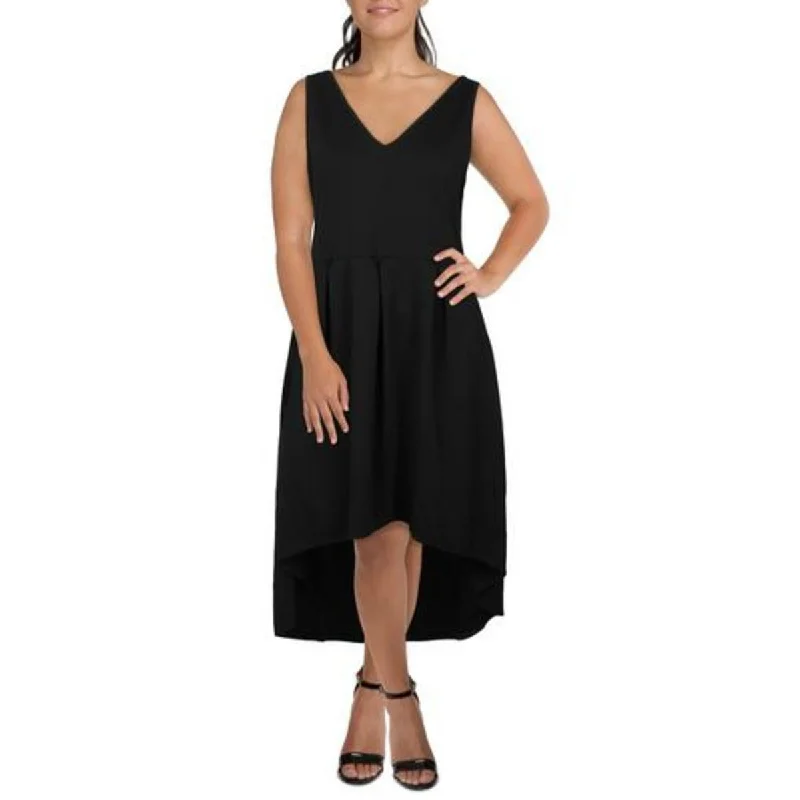 ladies-shirt-dress-street-style-Plus Womens Hi-Lo Sleeveless Shirtdress