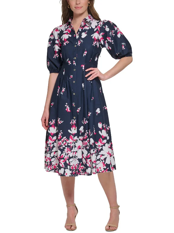 ladies-shirt-dress-designer-cut-Womens Cotton Floral Print Shirtdress