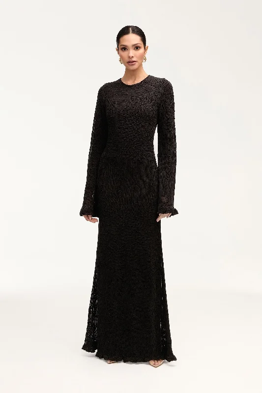 Women's maxi dress twirl sweep -Leilani Crochet Maxi Dress - Black