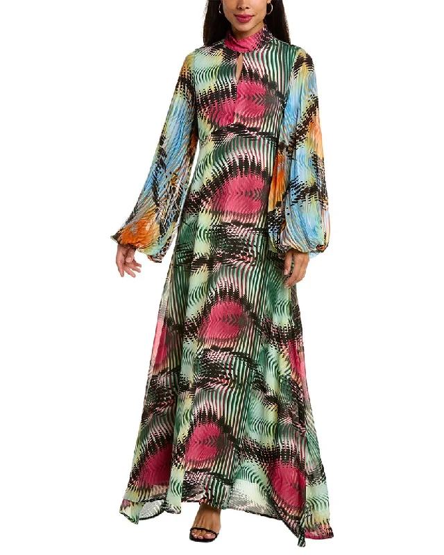 Women's maxi dress flare ripple -Gracia Bishop Sleeve Maxi Dress