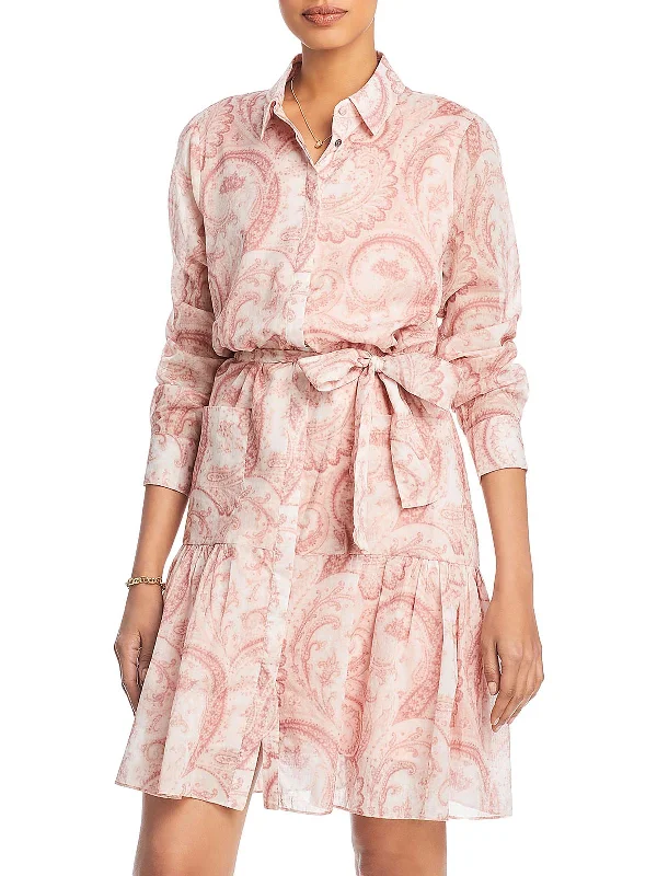 ladies-shirt-dress-playful-vibe-Cole Womens Paisley Mini Shirtdress