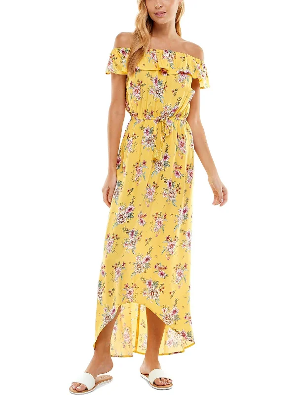 Women's maxi dress bud sweep -Juniors Womens Floral Hi-Low Maxi Dress