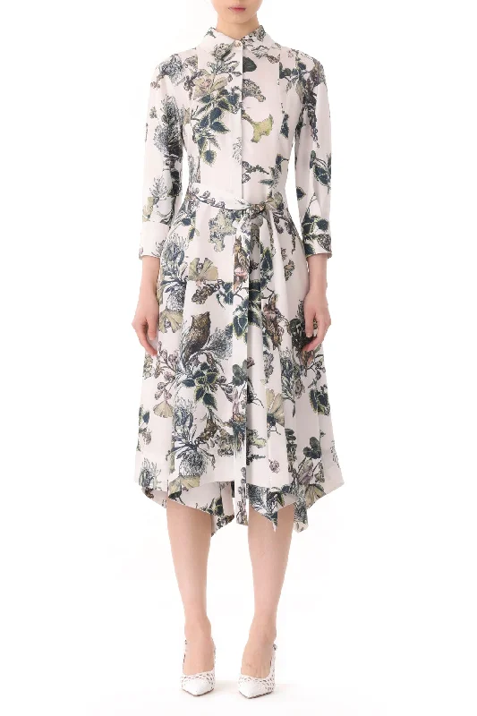 ladies-shirt-dress-crisp-collar-Forest Floral Silk Twill Shirtdress With Belt