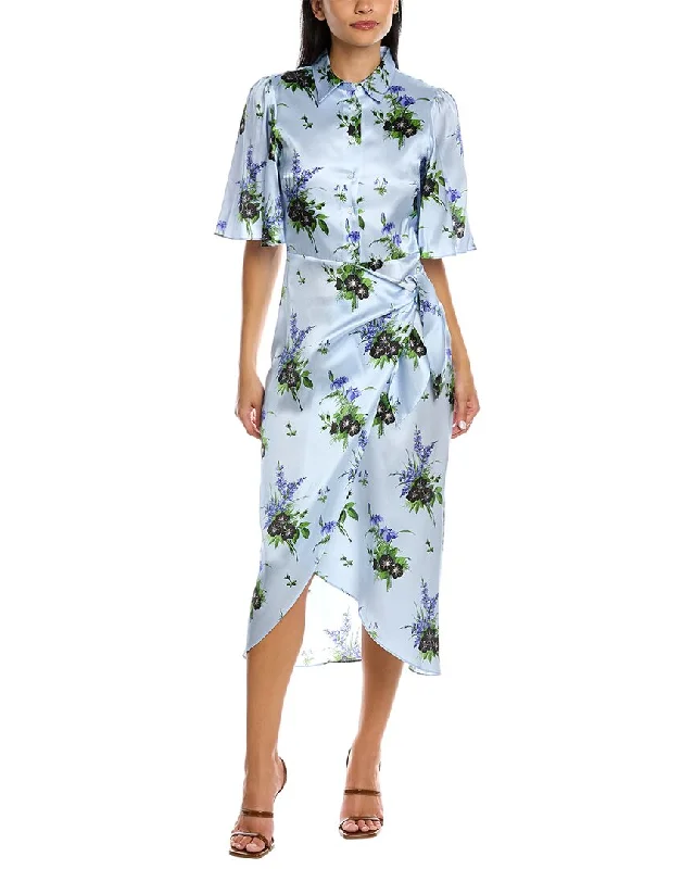 ladies-midi-dress-silk-sweep-Les Rêveries Flutter Sleeve Silk Midi Dress