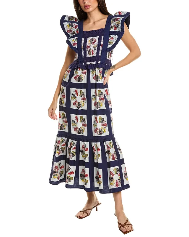 Women's maxi dress dusk flow -SEA NY Pippin Patchwork Smocked Apron Maxi Dress