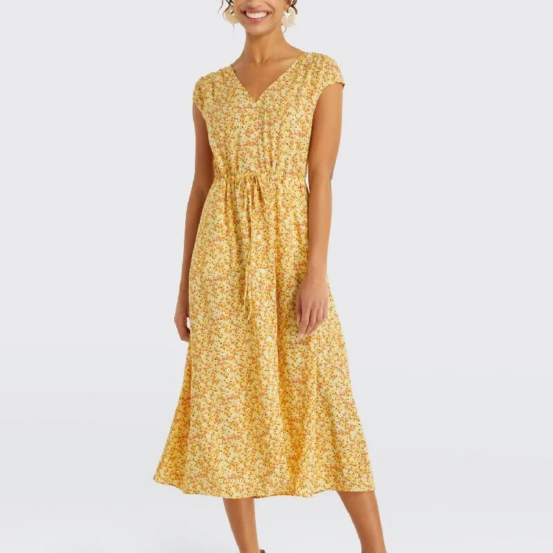 ladies-shirt-dress-flared-hem-Floral Shirtdress In Sweet Vidalia Yellow