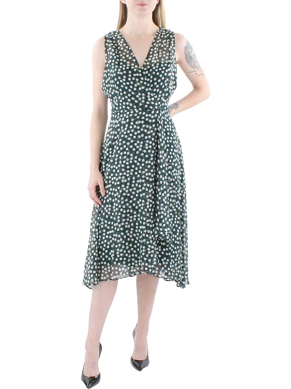 ladies-midi-dress-wedding-waltz-Womens Dotted Midi Wrap Dress