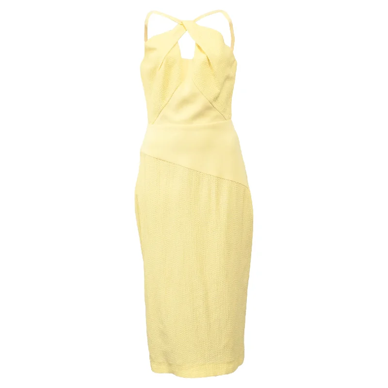 Women's bodycon dress layered -Roland Mouret Midi Twisted Neck Strap Bodycon Dress in Yellow Viscose