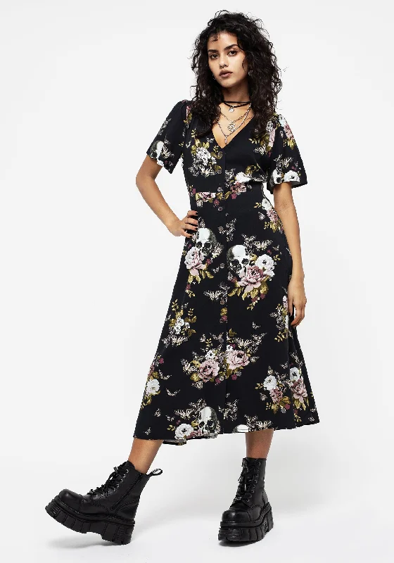 ladies-midi-dress-slit-sweep-Revival Floral Button Up Midi Dress