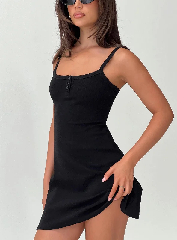 ladies-mini-dress-tie-dye-tango-Baseline Rib Mini Dress Black