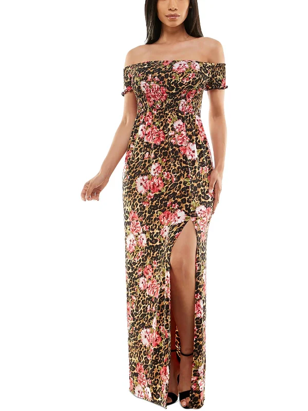 Women's maxi dress hot sweep -Womens Knit Smocked Maxi Dress